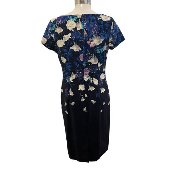 Talbots Sheath Dress Floral Size 4 Lined Blue Purple Cotton Business Work Office - Picture 3 of 9